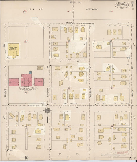 Sanborn Fire Insurance Map from Whitefish, Flathead County, Montana (1932), Sheet #0007 - Historic Sanborn Fire Insurance Map Print, vintage old map wall art, antique decor, genealogy gift, Montana Montana map