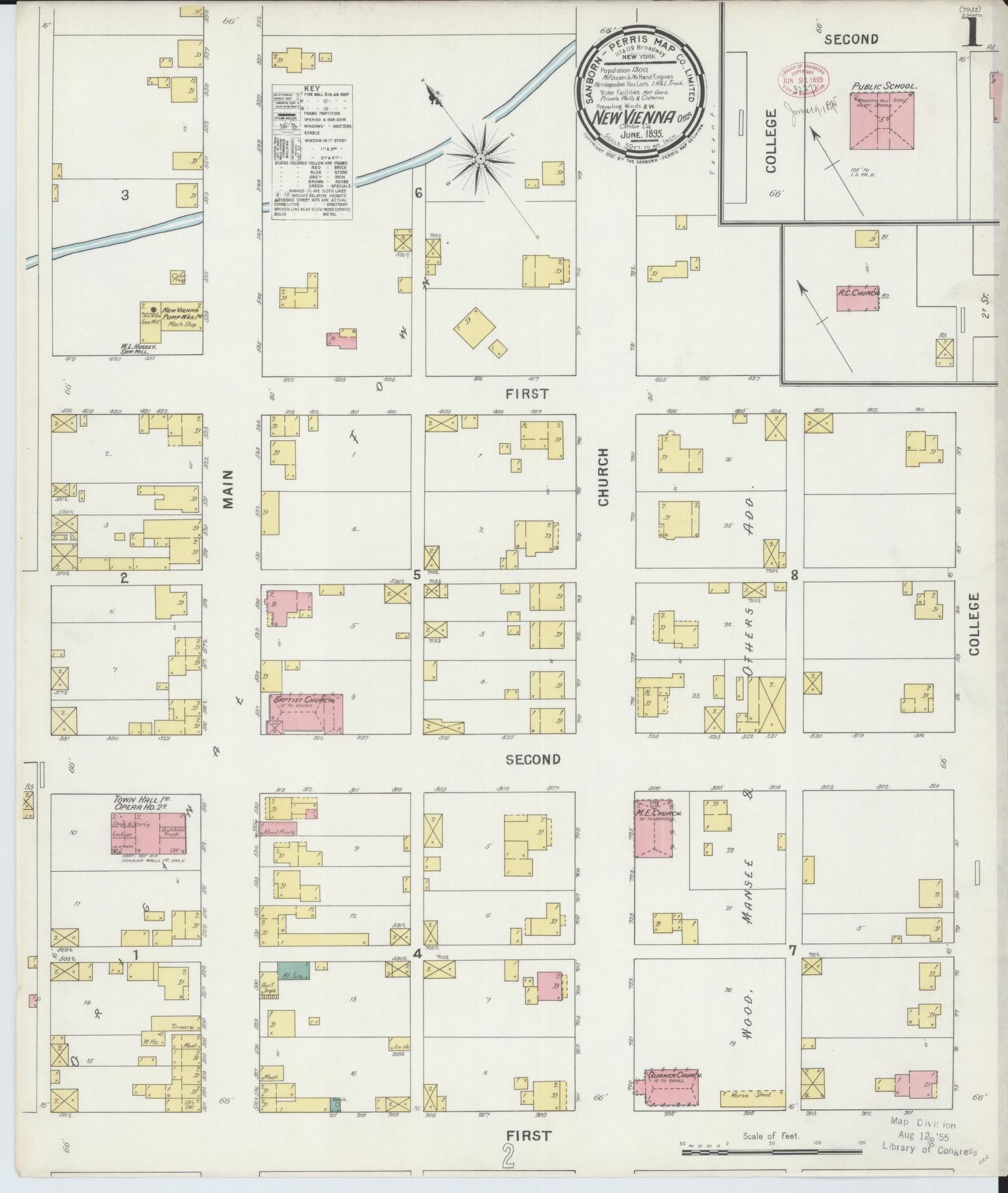 Sanborn Fire Insurance Map from New Vienna, Clinton County, Ohio (1895), Sheet #0001 - Historic Sanborn Fire Insurance Map Print, vintage old map wall art, antique decor, genealogy gift, Ohio Ohio map