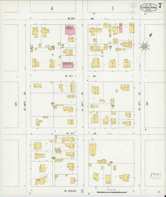 Sanborn Fire Insurance Map from Corsicana, Navarro County, Texas (1900), Sheet #0007 - Historic Sanborn Fire Insurance Map Print, vintage old map wall art, antique decor, genealogy gift, Texas Texas map