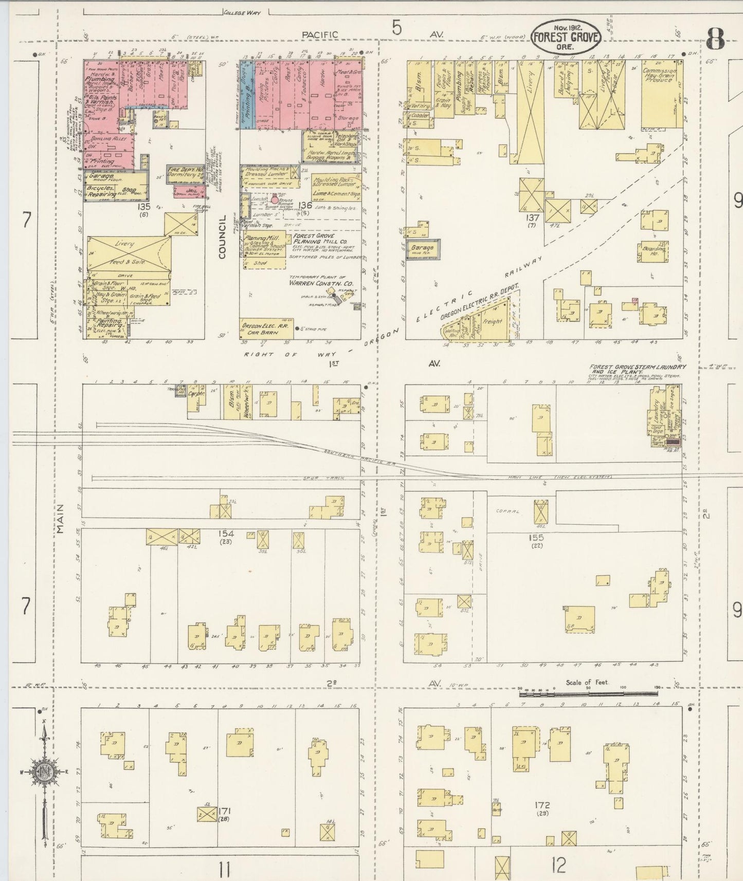 Sanborn Fire Insurance Map from Forest Grove, Washington County, Oregon (1912), Sheet #0008 - Complete Map Set gallery image, historic Sanborn map, vintage wall art, Oregon Oregon
