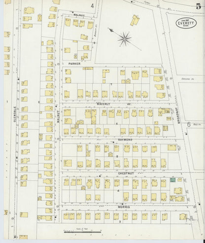 Sanborn Fire Insurance Map from Everett, Middlesex County, Massachusetts (1897), Sheet #0005 - Historic Sanborn Fire Insurance Map Print, vintage old map wall art, antique decor, genealogy gift, Massachusetts Massachusetts map