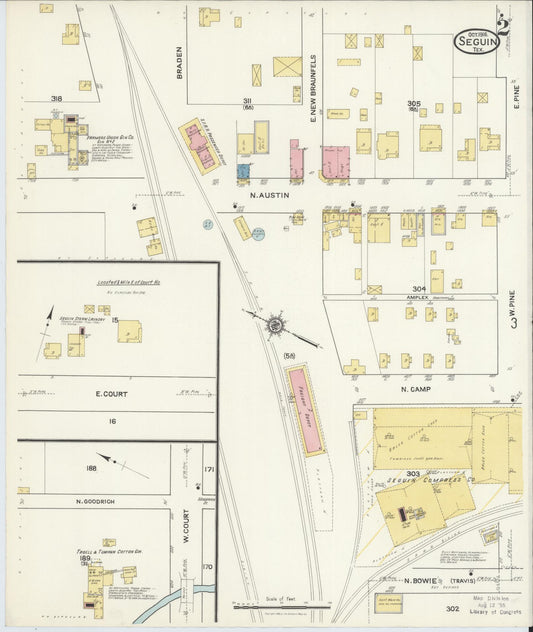 Sanborn Fire Insurance Map from Seguin, Guadalupe County, Texas (1916), Sheet #0002 - Historic Sanborn Fire Insurance Map Print, vintage old map wall art, antique decor, genealogy gift, Texas Texas map