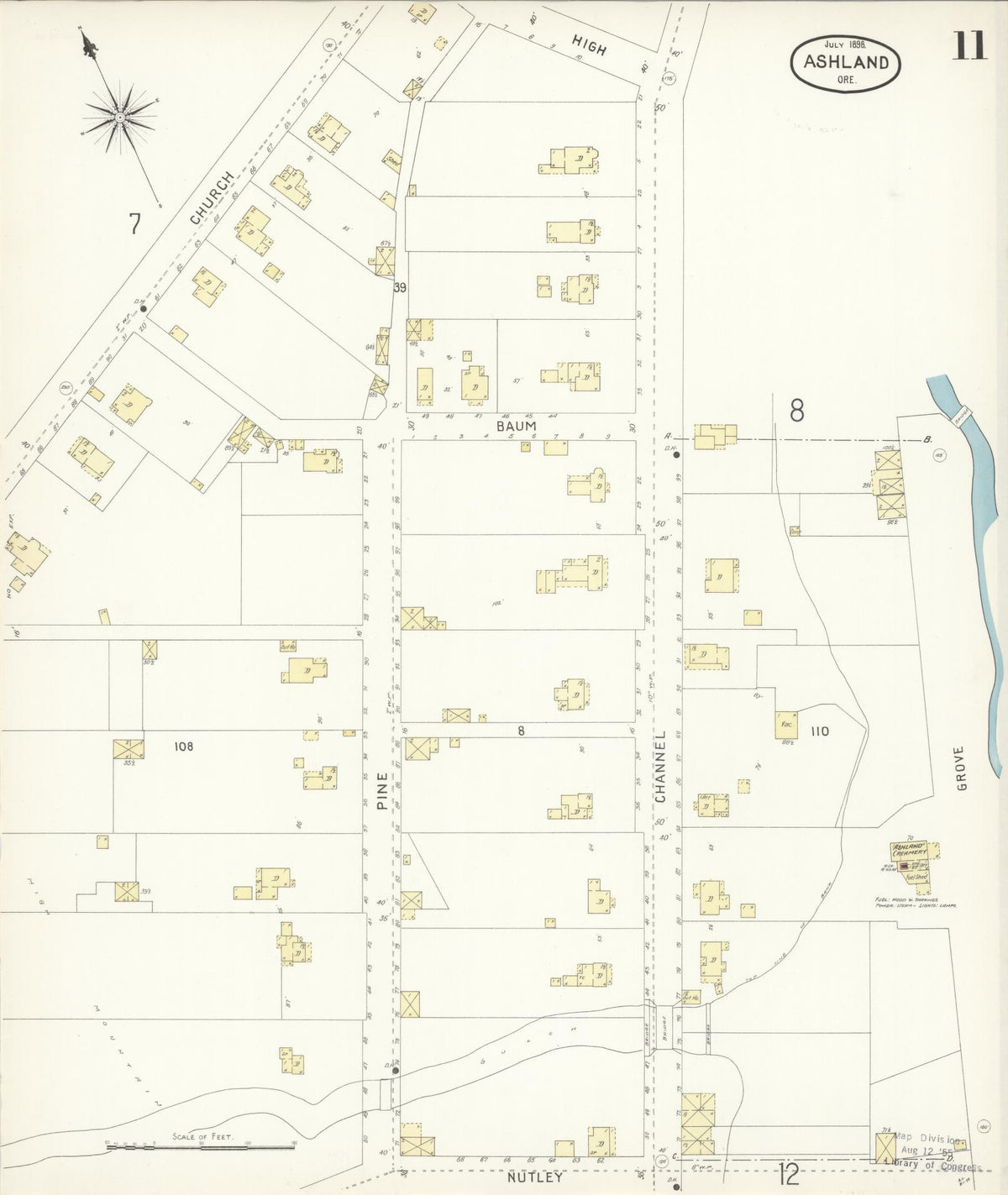 Sanborn Fire Insurance Map from Ashland, Jackson County, Oregon (1898), Sheet #0011 - Historic Sanborn Fire Insurance Map Print, vintage old map wall art, antique decor, genealogy gift, Oregon Oregon map