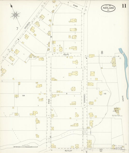 Sanborn Fire Insurance Map from Ashland, Jackson County, Oregon (1898), Sheet #0011 - Historic Sanborn Fire Insurance Map Print, vintage old map wall art, antique decor, genealogy gift, Oregon Oregon map
