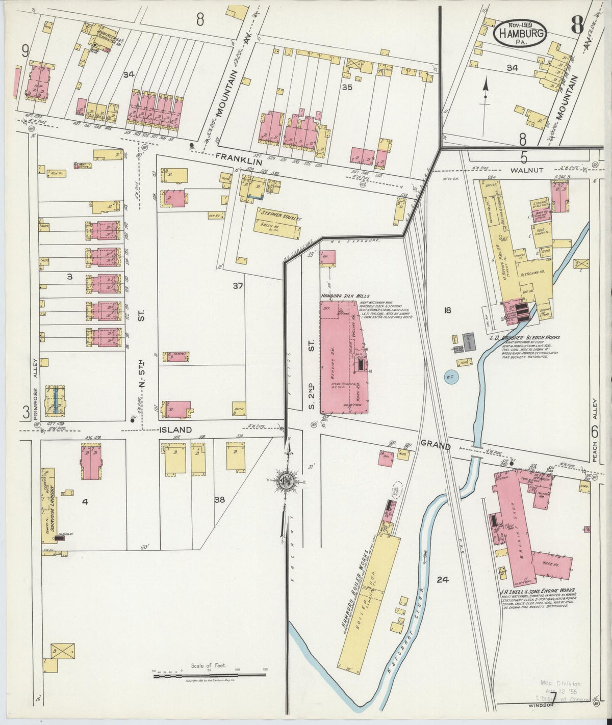 Sanborn Fire Insurance Map from Hamburg, Berks County, Pennsylvania (1919), Sheet #0008 - Complete Map Set gallery image, historic Sanborn map, vintage wall art, Pennsylvania Pennsylvania