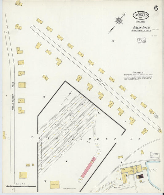 Sanborn Fire Insurance Map from Brevard, Transylvania County, North Carolina (1916), Sheet #0006 - Historic Sanborn Fire Insurance Map Print, vintage old map wall art, antique decor, genealogy gift, North Carolina North Carolina map