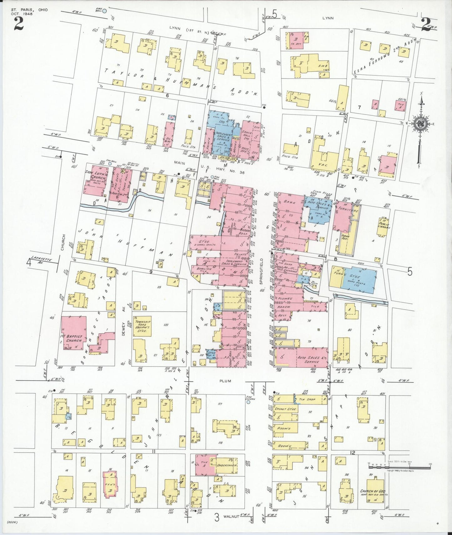 Sanborn Fire Insurance Map from Saint Paris, Champaign County, Ohio (1948), Sheet #0002 - Complete Map Set gallery image, historic Sanborn map, vintage wall art, Ohio Ohio