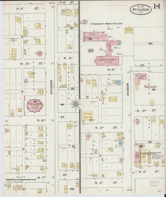 Sanborn Fire Insurance Map from Atchison, Atchison County, Kansas (1887), Sheet #0014 - Historic Sanborn Fire Insurance Map Print, vintage old map wall art, antique decor, genealogy gift, Kansas Kansas map