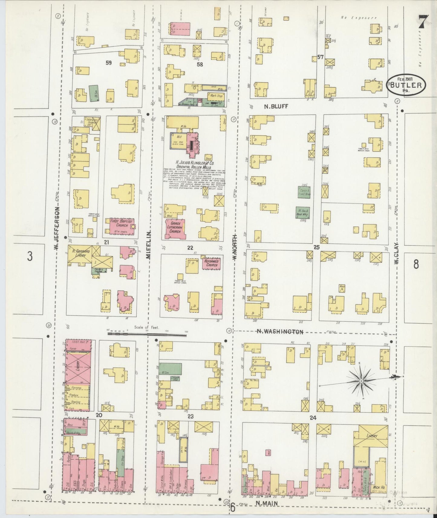 Sanborn Fire Insurance Map from Butler, Butler County, Pennsylvania (1901), Sheet #0007 - Historic Sanborn Fire Insurance Map Print, vintage old map wall art, antique decor, genealogy gift, Pennsylvania Pennsylvania map