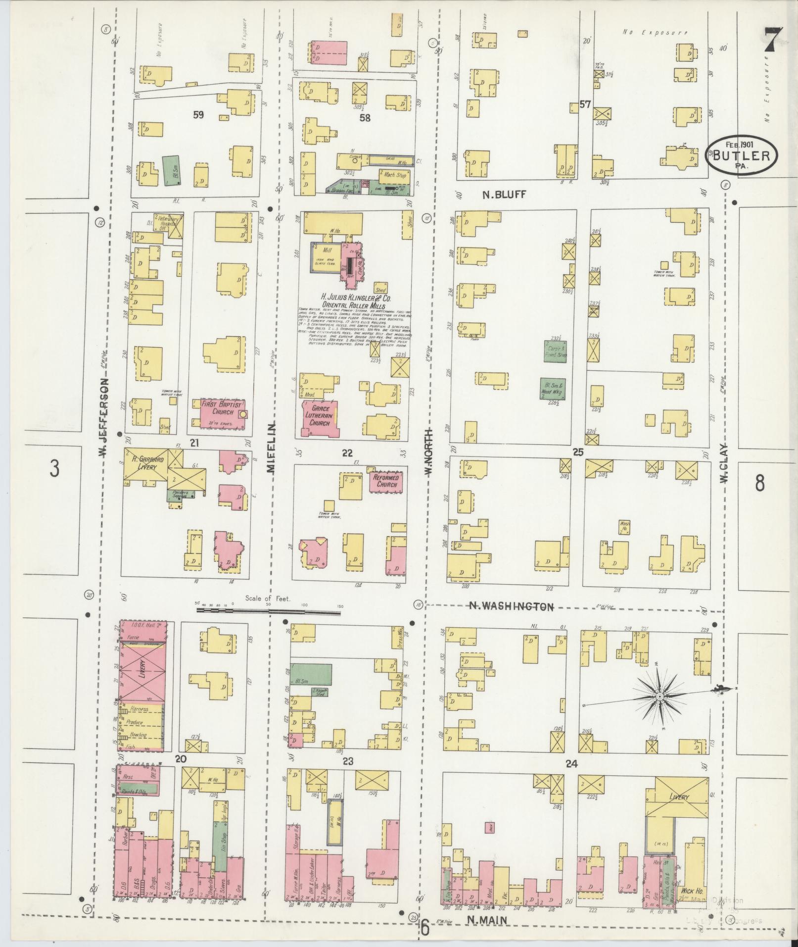 Sanborn Fire Insurance Map from Butler, Butler County, Pennsylvania (1901), Sheet #0007 - Historic Sanborn Fire Insurance Map Print, vintage old map wall art, antique decor, genealogy gift, Pennsylvania Pennsylvania map