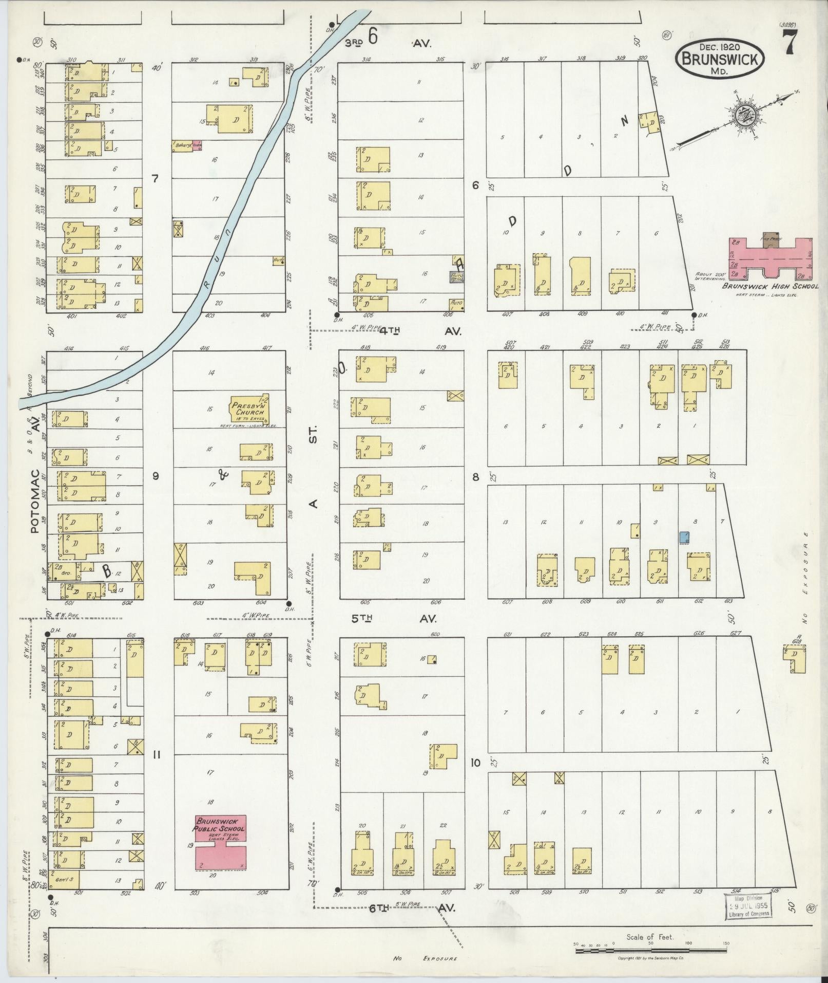 Frederick, Maryland - 1920 - Sanborn Fire Insurance Map, Sheet #0007 - Historic Sanborn Fire Insurance Map Print, Frederick Maryland 1920 0007 vintage old map wall art
