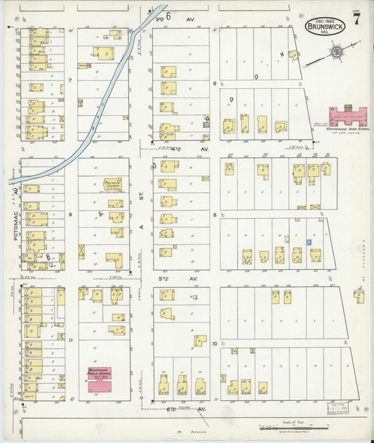 Frederick, Maryland - 1920 - Sanborn Fire Insurance Map, Sheet #0007 - Historic Sanborn Fire Insurance Map Print, Frederick Maryland 1920 0007 vintage old map wall art
