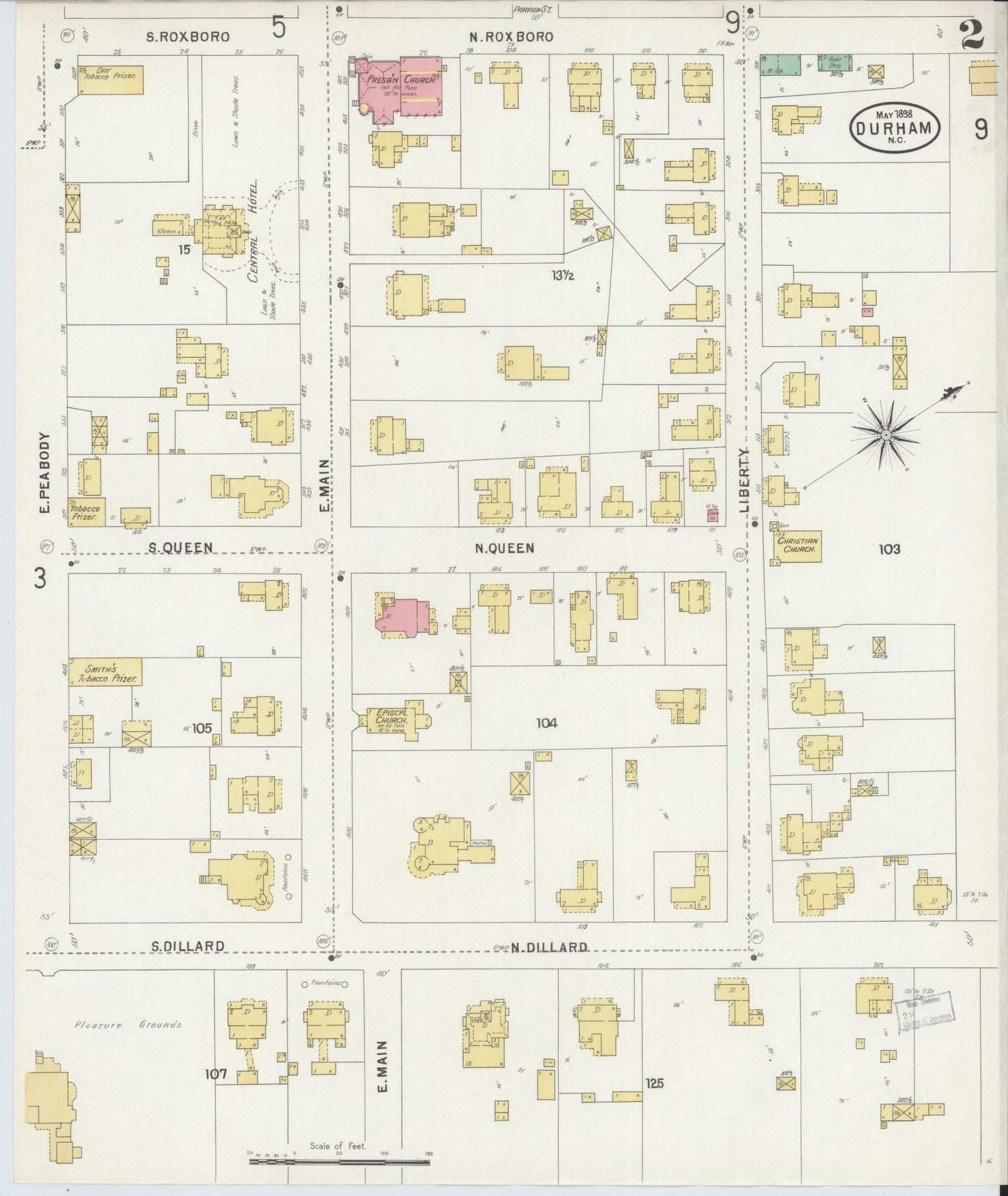 Sanborn Fire Insurance Map from Durham, Durham County, North Carolina (1898), Sheet #0002 - Complete Map Set gallery image, historic Sanborn map, vintage wall art, North Carolina North Carolina