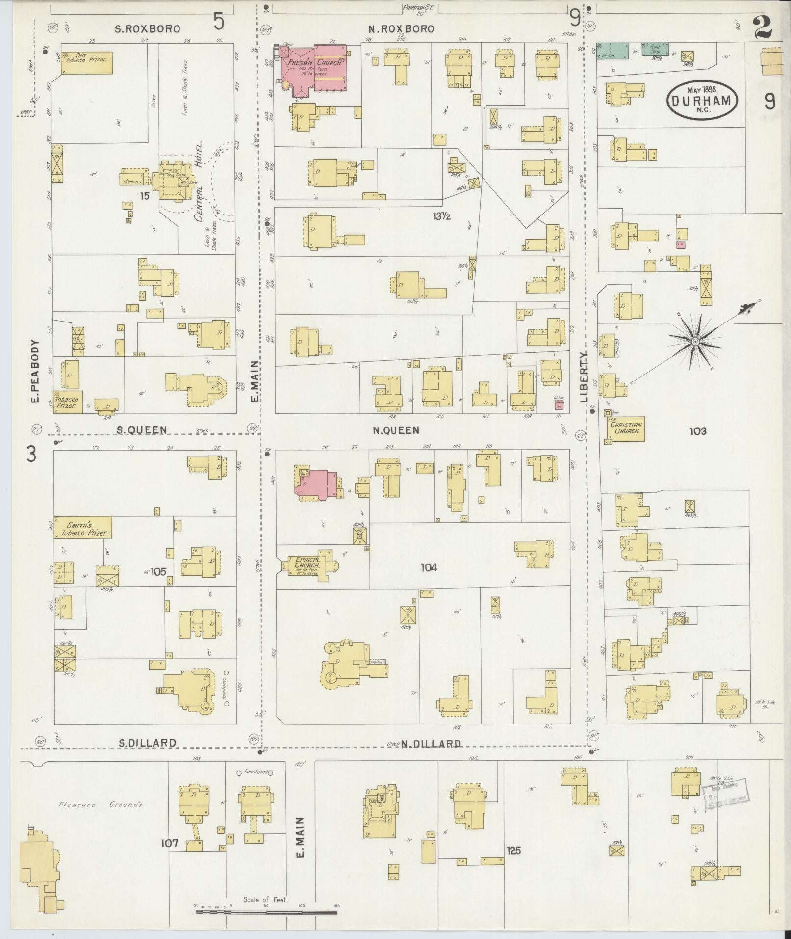 Sanborn Fire Insurance Map from Durham, Durham County, North Carolina (1898), Sheet #0002 - Complete Map Set gallery image, historic Sanborn map, vintage wall art, North Carolina North Carolina