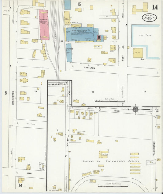 Sanborn Fire Insurance Map from Albion, Orleans County, New York (1911), Sheet #0014 - Historic Sanborn Fire Insurance Map Print, vintage old map wall art, antique decor, genealogy gift, New York New York map