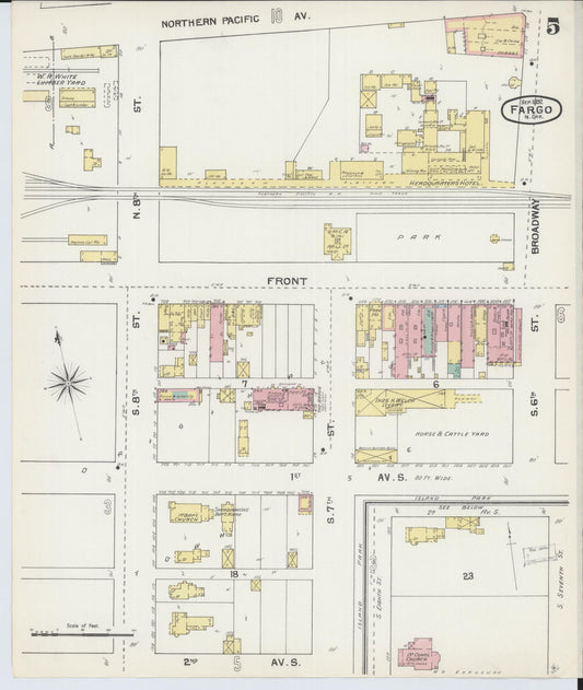 Sanborn Fire Insurance Map from Fargo, Cass County, North Dakota (1892), Sheet #0005 - Historic Sanborn Fire Insurance Map Print, vintage old map wall art, antique decor, genealogy gift, North Dakota North Dakota map