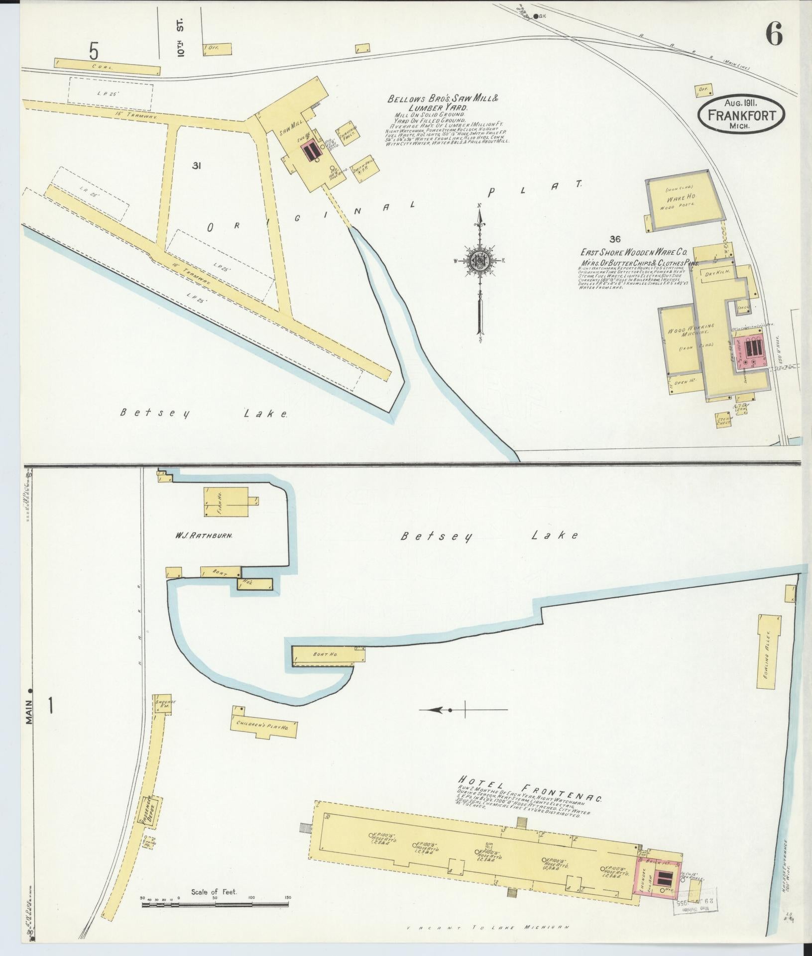 Sanborn Fire Insurance Map from Frankfort, Benzie County, Michigan (1911), Sheet #0006 - Complete Map Set gallery image, historic Sanborn map, vintage wall art, Michigan Michigan