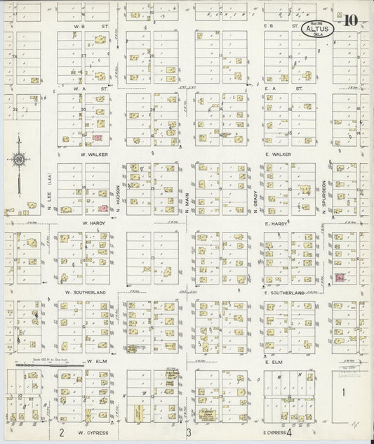 Sanborn Fire Insurance Map from Altus, Jackson County, Oklahoma (1914), Sheet #0010 - Historic Sanborn Fire Insurance Map Print, vintage old map wall art, antique decor, genealogy gift, Oklahoma Oklahoma map