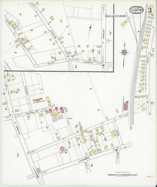 Sanborn Fire Insurance Map from Clinton, Worcester County, Massachusetts (1919), Sheet #0003 - Historic Sanborn Fire Insurance Map Print, vintage old map wall art, antique decor, genealogy gift, Massachusetts Massachusetts map