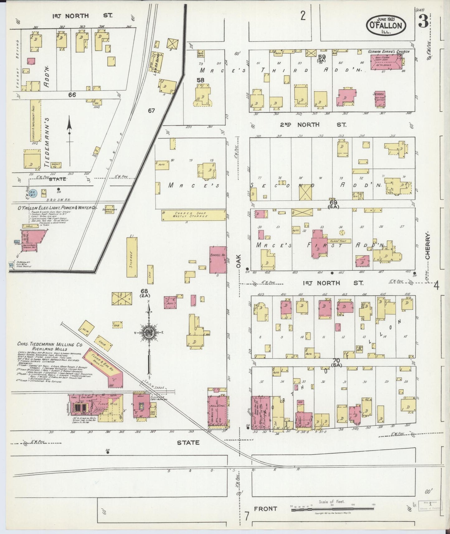 Sanborn Fire Insurance Map from O'Fallon, Saint Clair County, Illinois (1921), Sheet #0003 - Complete Map Set gallery image, historic Sanborn map, vintage wall art, Illinois Illinois
