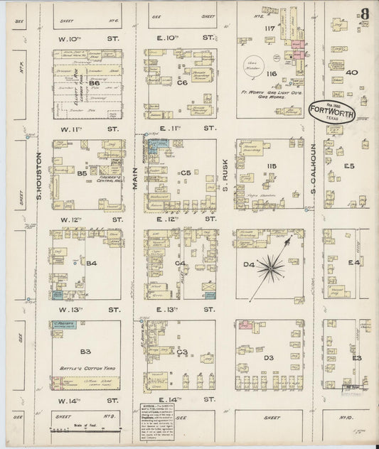 Sanborn Fire Insurance Map from Fort Worth, Tarrant County, Texas (1885), Sheet #0008 - Historic Sanborn Fire Insurance Map Print, vintage old map wall art, antique decor, genealogy gift, Texas Texas map