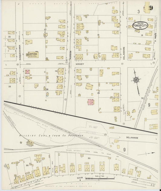 Sanborn Fire Insurance Map from Forest City, Susquehanna County, Pennsylvania (1914), Sheet #0009 - Historic Sanborn Fire Insurance Map Print, vintage old map wall art, antique decor, genealogy gift, Pennsylvania Pennsylvania map