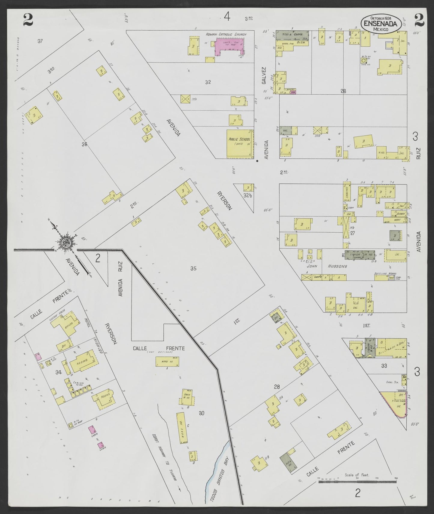 Sanborn Fire Insurance Map from Ensenada, Baja California (Mexico) (1924), Sheet #0002 - Complete Map Set gallery image, historic Sanborn map, vintage wall art, California California