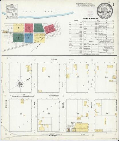 Sanborn Fire Insurance Map from Uniontown, Union County, Kentucky (1909), Sheet #0001 - Complete Map Set gallery image, historic Sanborn map, vintage wall art, Kentucky Kentucky