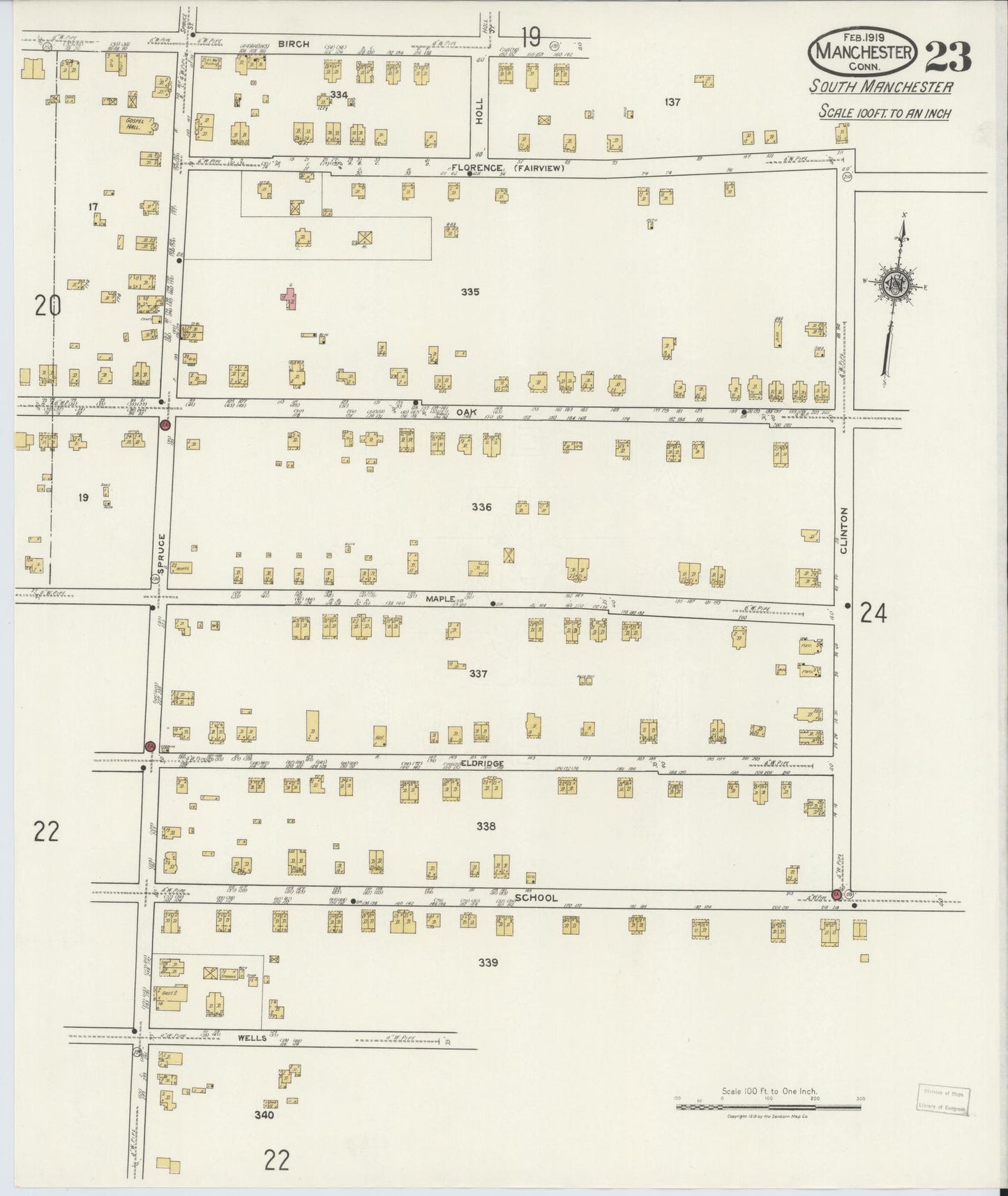 Sanborn Fire Insurance Map from Manchester, Hartford County, Connecticut (1919), Sheet #0023 - Complete Map Set gallery image, historic Sanborn map, vintage wall art, Connecticut Connecticut