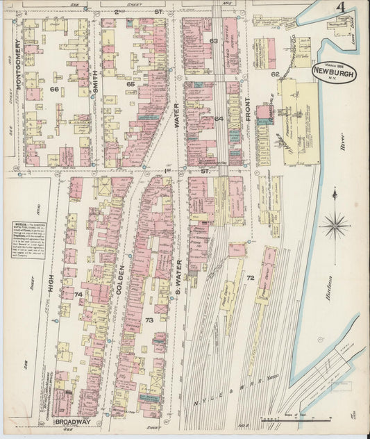Sanborn Fire Insurance Map from Newburgh, Orange County, New York (1884), Sheet #0004 - Historic Sanborn Fire Insurance Map Print, vintage old map wall art, antique decor, genealogy gift, New York New York map