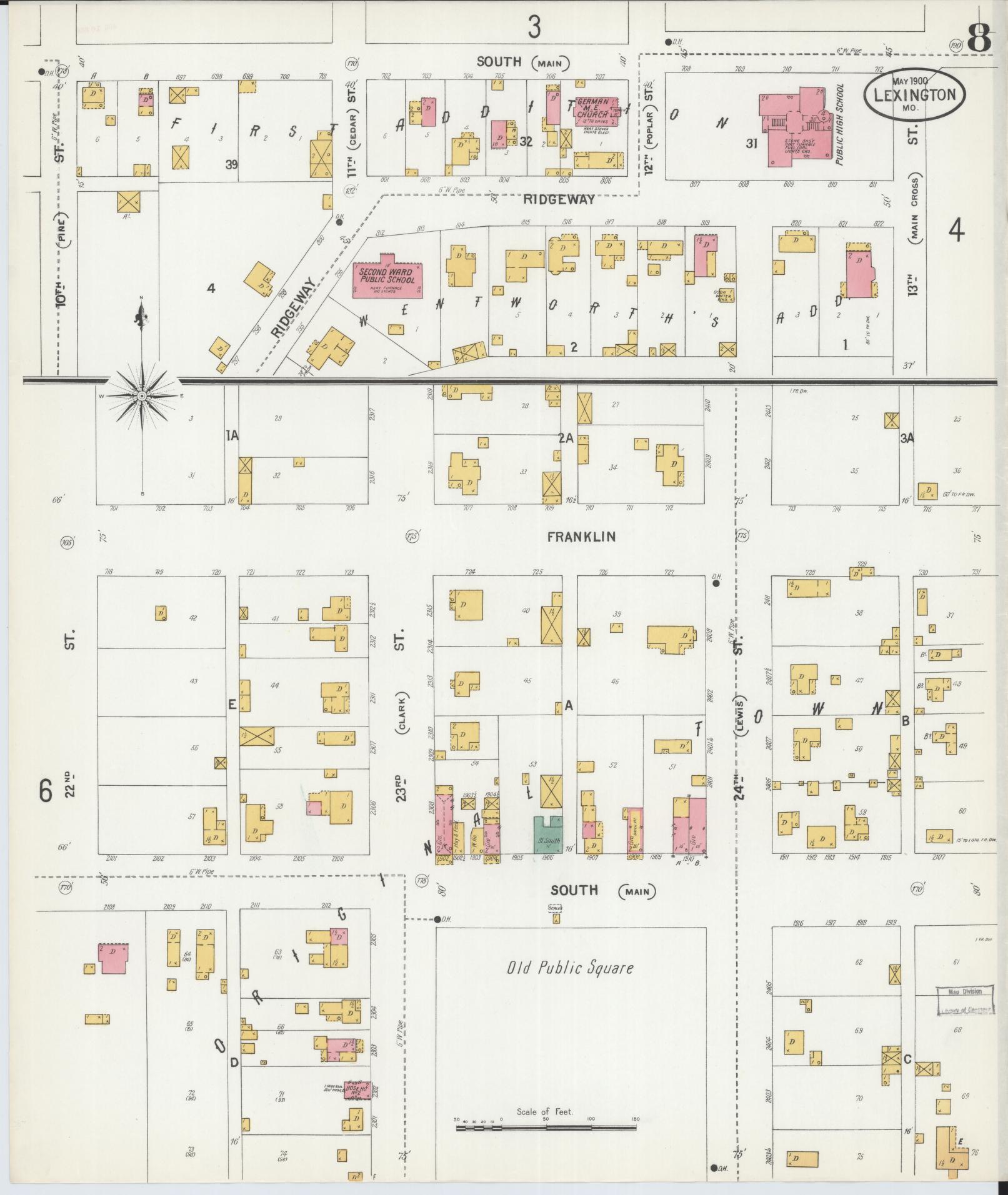 Sanborn Fire Insurance Map from Lexington, Lafayette County, Missouri (1900), Sheet #0008 - Complete Map Set gallery image, historic Sanborn map, vintage wall art, Missouri Missouri