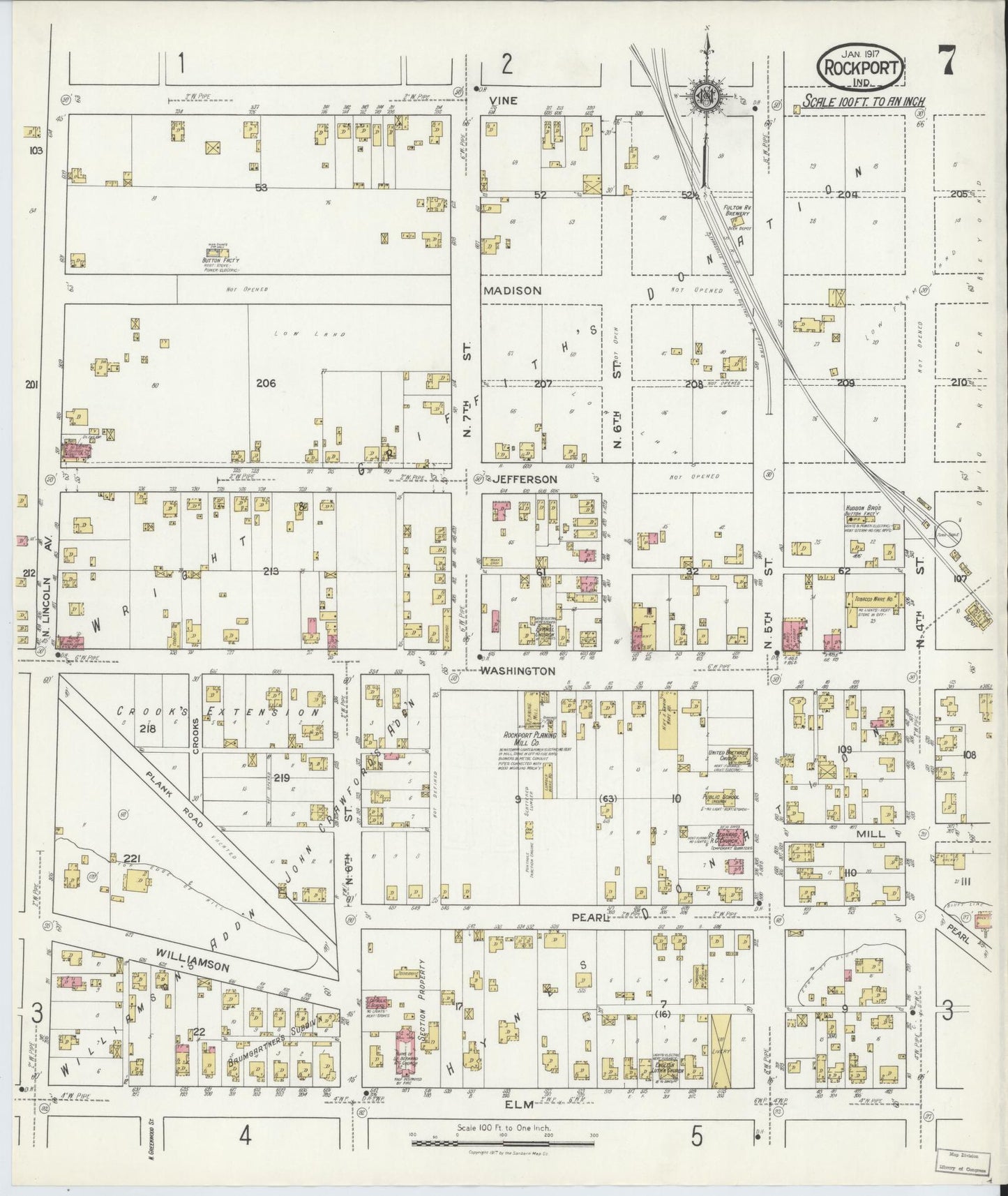 Sanborn Fire Insurance Map from Rockport, Spencer County, Indiana (1917), Sheet #0007 - Complete Map Set gallery image, historic Sanborn map, vintage wall art, Indiana Indiana