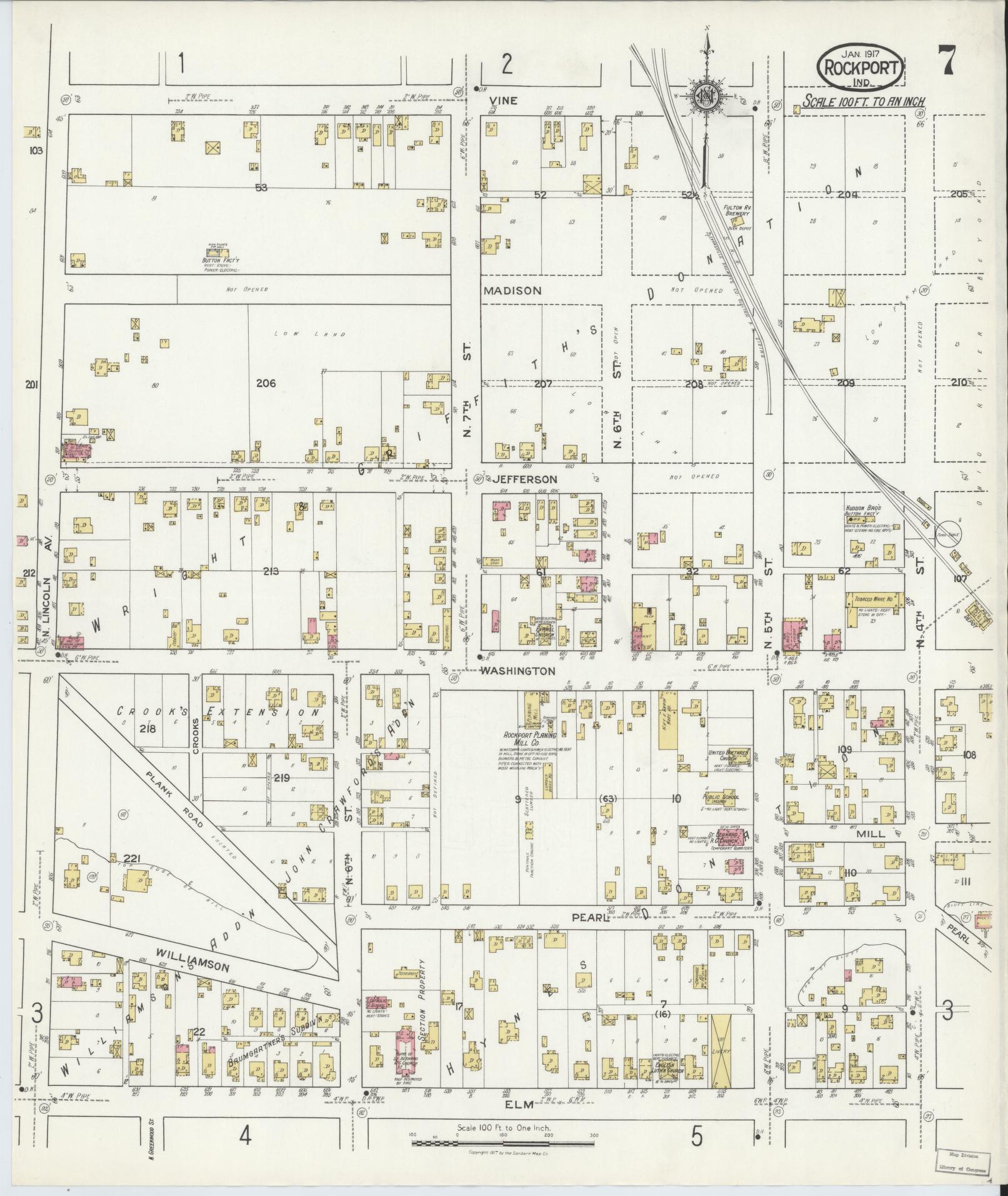 Sanborn Fire Insurance Map from Rockport, Spencer County, Indiana (1917), Sheet #0007 - Complete Map Set gallery image, historic Sanborn map, vintage wall art, Indiana Indiana