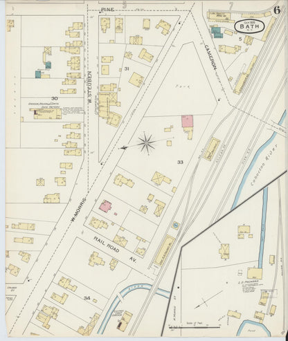 Sanborn Fire Insurance Map from Bath, Steuben County, New York (1893), Sheet #0006 - Complete Map Set gallery image, historic Sanborn map, vintage wall art, New York New York