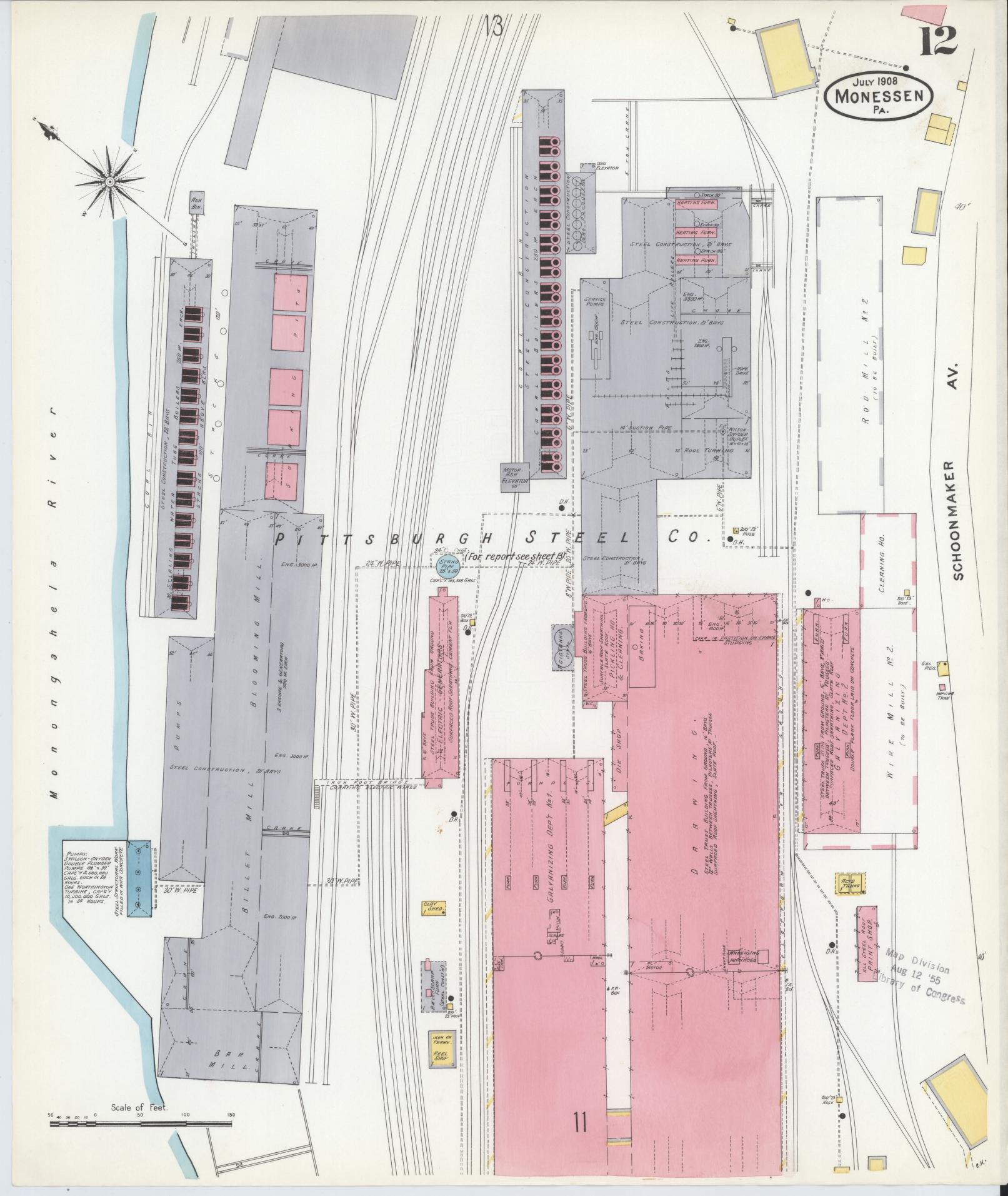 Sanborn Fire Insurance Map from Monessen, Westmoreland County, Pennsylvania (1908), Sheet #0012 - Complete Map Set gallery image, historic Sanborn map, vintage wall art, Pennsylvania Pennsylvania