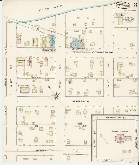 Sanborn Fire Insurance Map from Waterloo, Black Hawk County, Iowa (1885), Sheet #0003 - Historic Sanborn Fire Insurance Map Print, vintage old map wall art