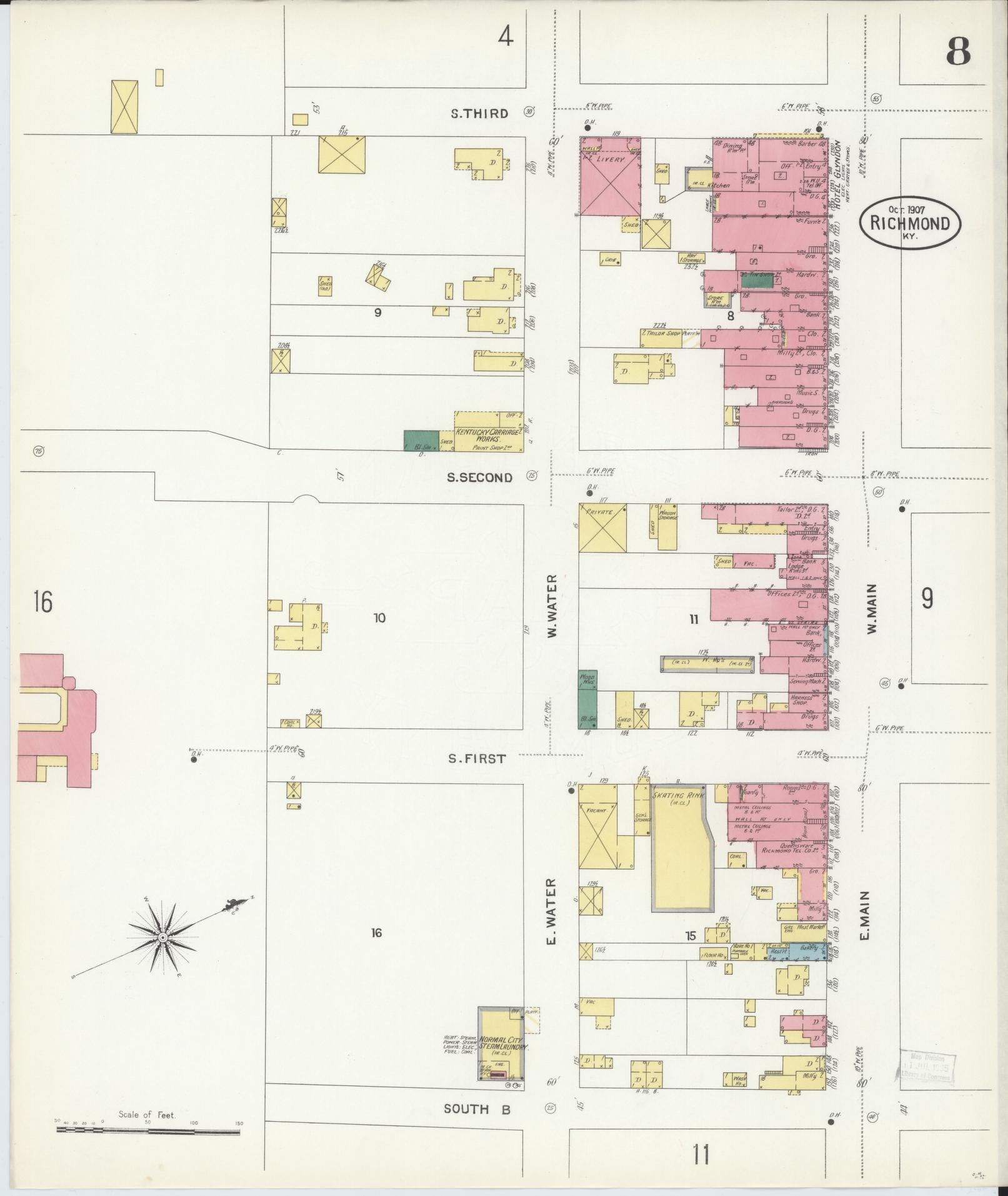 Sanborn Fire Insurance Map from Richmond, Madison County, Kentucky (1907), Sheet #0008 - Historic Sanborn Fire Insurance Map Print, vintage old map wall art, antique decor, genealogy gift, Kentucky Kentucky map