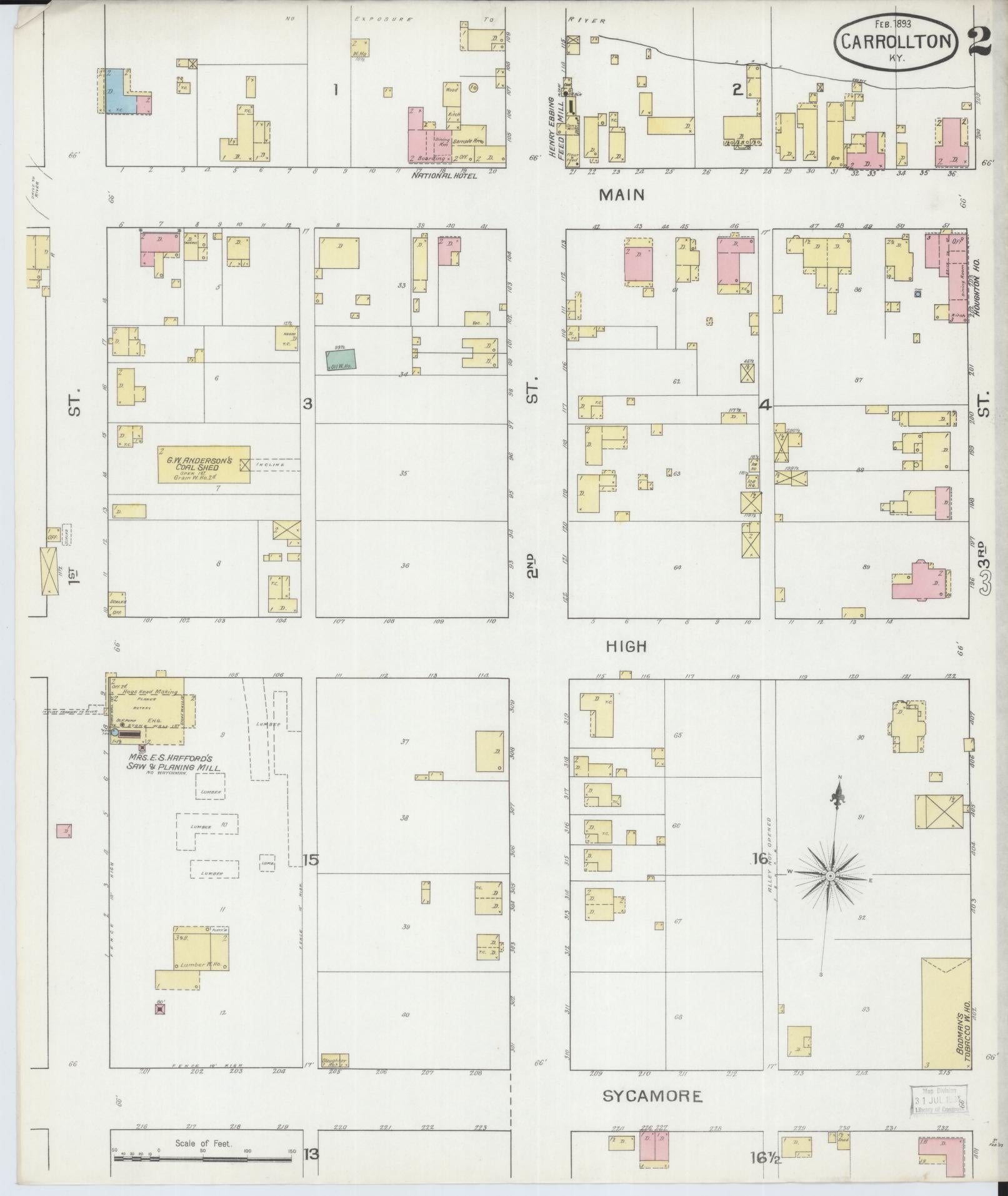 Sanborn Fire Insurance Map from Carrollton, Carroll County, Kentucky (1893), Sheet #0002 - Complete Map Set gallery image, historic Sanborn map, vintage wall art, Kentucky Kentucky