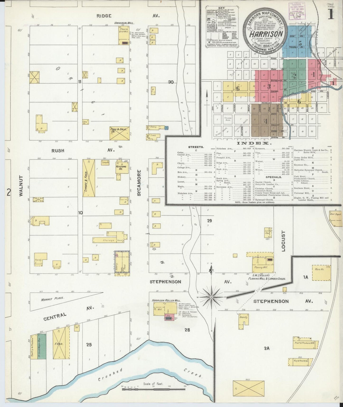 Sanborn Fire Insurance Map from Harrison, Boone County, Arkansas (1904), Sheet #0001 - Historic Sanborn Fire Insurance Map Print, vintage old map wall art, antique decor, genealogy gift, Arkansas Arkansas map