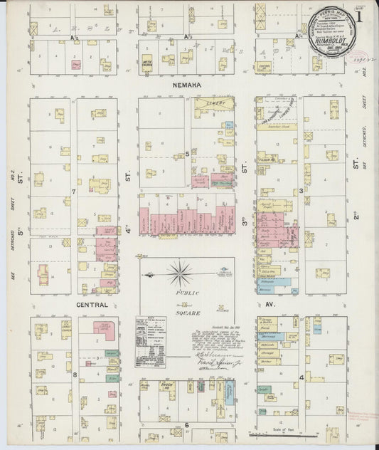 Sanborn Fire Insurance Map from Humboldt, Richardson County, Nebraska (1889), Sheet #0001 - Complete Map Set gallery image, historic Sanborn map, vintage wall art, Nebraska Nebraska
