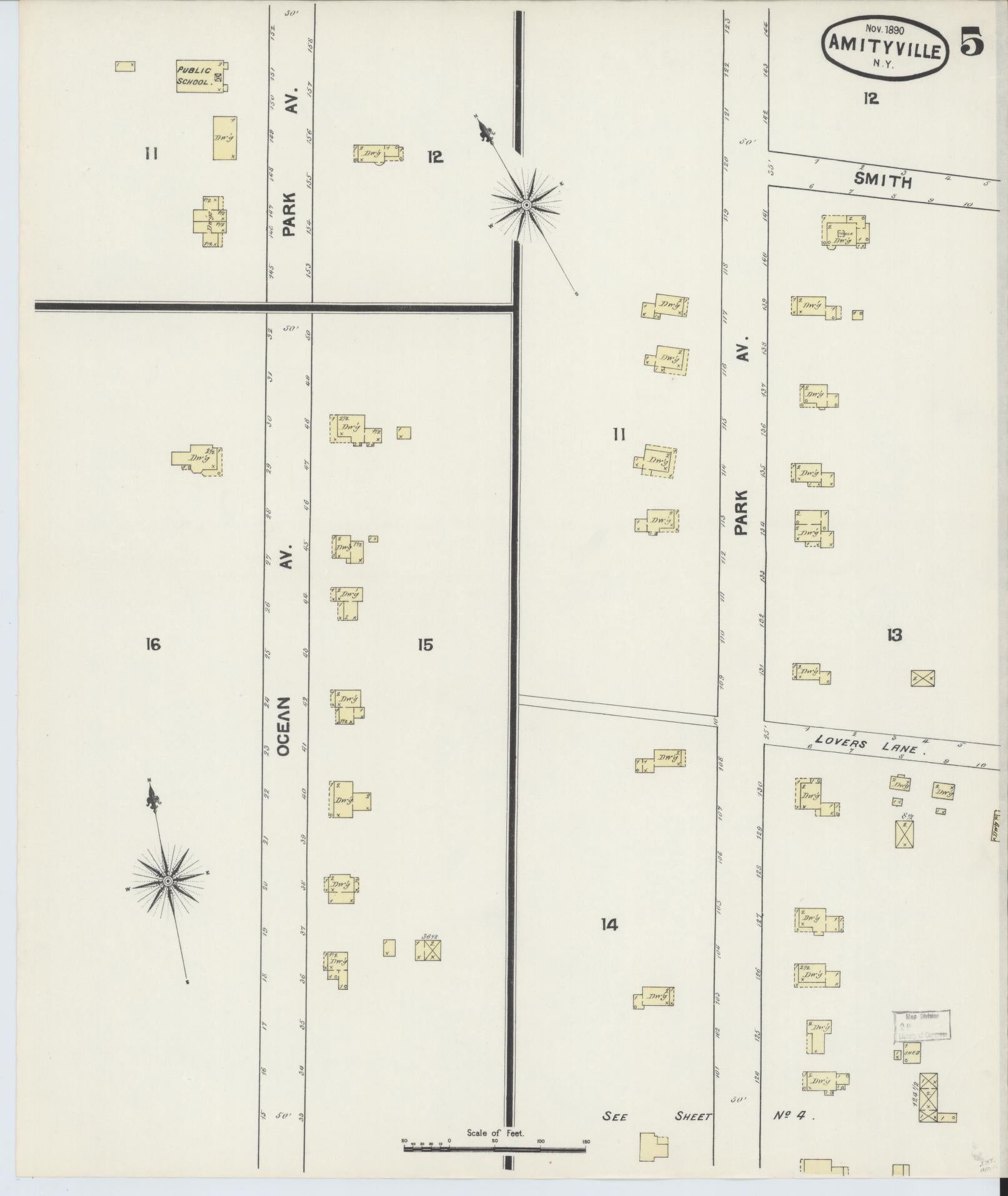 Sanborn Fire Insurance Map from Amityville, Suffolk County, New York (1890), Sheet #0005 - Complete Map Set gallery image, historic Sanborn map, vintage wall art, New York New York