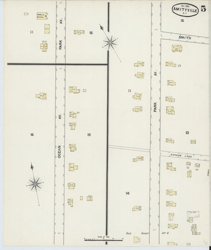 Sanborn Fire Insurance Map from Amityville, Suffolk County, New York (1890), Sheet #0005 - Complete Map Set gallery image, historic Sanborn map, vintage wall art, New York New York