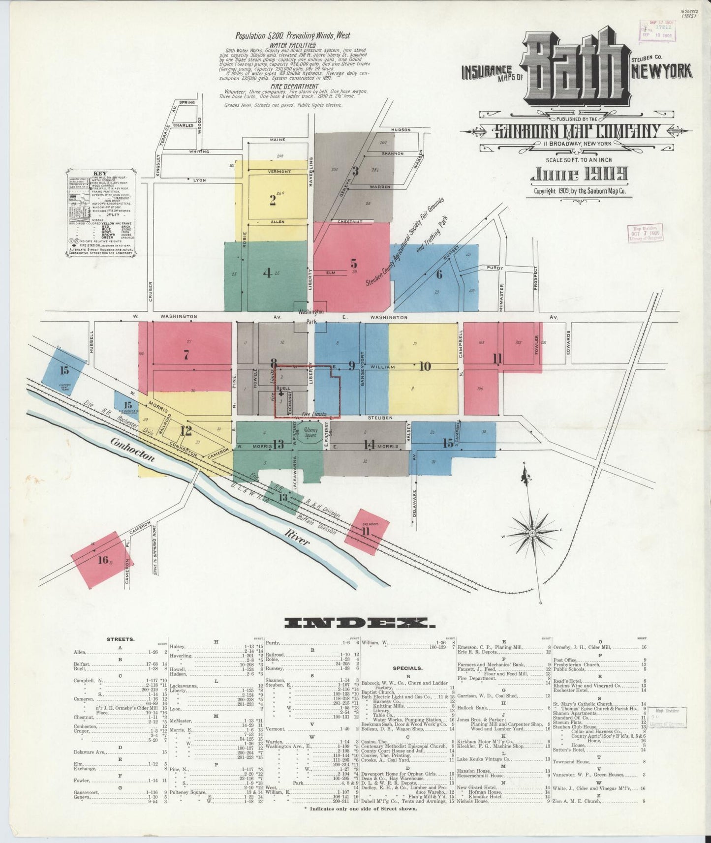 Sanborn Fire Insurance Map from Bath, Steuben County, New York. (1909) – Historic Sanborn Fire Insurance Map Print