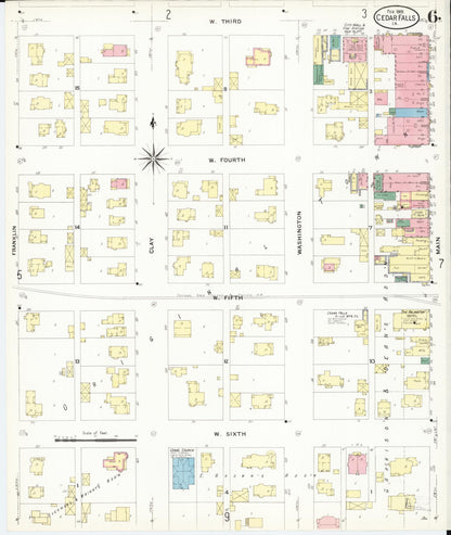 Sanborn Fire Insurance Map from Cedar Falls, Black Hawk County, Iowa (1909), Sheet #0006 - Historic Sanborn Fire Insurance Map Print