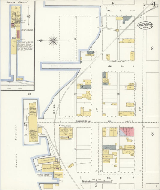 Sanborn Fire Insurance Map from Anacortes, Skagit County, Washington (1907), Sheet #0004 - Historic Sanborn Fire Insurance Map Print, vintage old map wall art, antique decor, genealogy gift, Washington Washington map