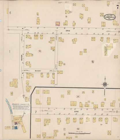 Sanborn Fire Insurance Map from Linesville, Crawford County, Pennsylvania (1934), Sheet #0007 - Historic Sanborn Fire Insurance Map Print, vintage old map wall art, antique decor, genealogy gift, Pennsylvania Pennsylvania map
