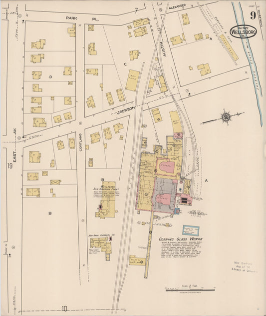 Sanborn Fire Insurance Map from Wellsboro, Tioga County, Pennsylvania (1922), Sheet #0009 - Historic Sanborn Fire Insurance Map Print, vintage old map wall art, antique decor, genealogy gift, Pennsylvania Pennsylvania map