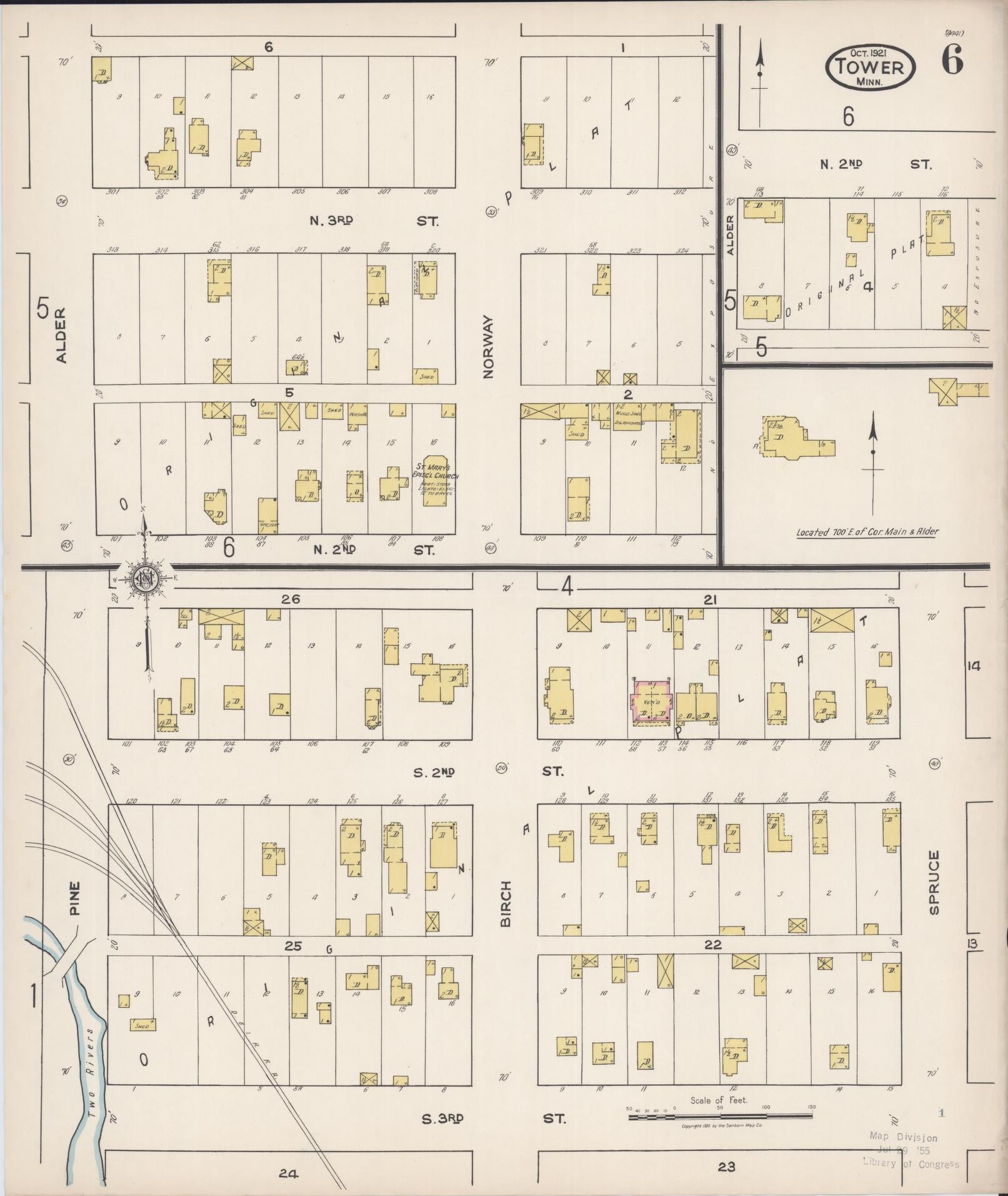 Sanborn Fire Insurance Map from Tower, Saint Louis County, Minnesota (1921), Sheet #0006 - Complete Map Set gallery image, historic Sanborn map, vintage wall art, Minnesota Minnesota