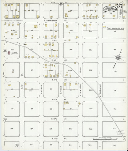 Sanborn Fire Insurance Map from Corsicana, Navarro County, Texas (1921), Sheet #0037 - Complete Map Set gallery image, historic Sanborn map, vintage wall art, Texas Texas