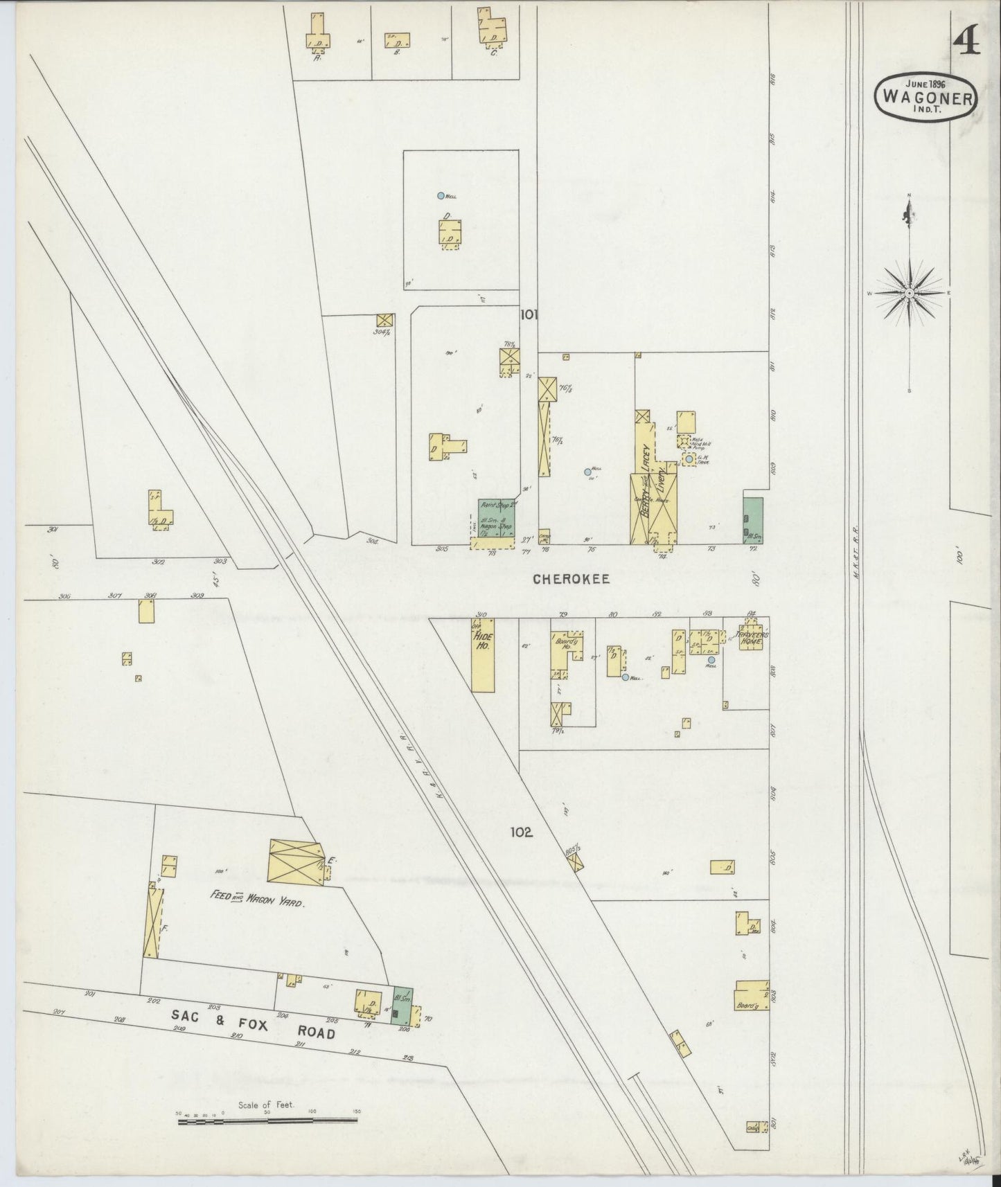 Sanborn Fire Insurance Map from Wagoner, Wagoner County, Oklahoma (1896), Sheet #0004 - Historic Sanborn Fire Insurance Map Print, vintage old map wall art, antique decor, genealogy gift, Oklahoma Oklahoma map